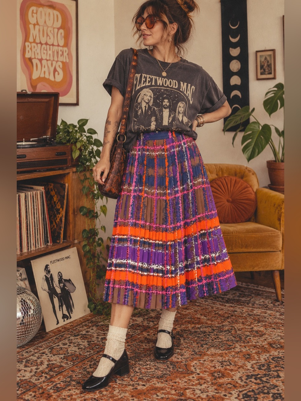 NWT J Crew Skirt Pleated Multi-Color Printed Midi Skirt - Purple/Orange/Brown